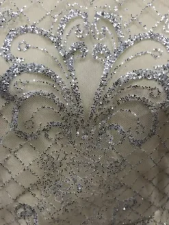 Club Dress For Women High Collar Chic Sequins Long Sleeves Backless Silver Sexy Dress