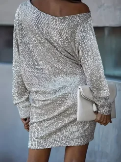 Club Dress For Women Jewel Neck Elegant Long Sleeves Shaping Black Sexy Dress