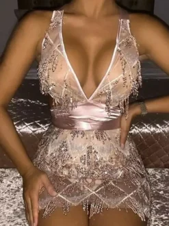 Club Dress For Women Sexy Fringe Sleeveless Black Sexy Dress