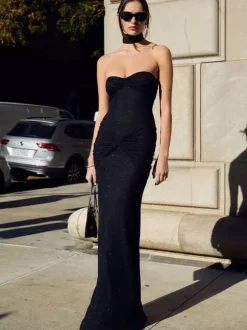 Club Dress For Women Strapless Chic Sleeveless Polyester Backless Black Sexy Dress