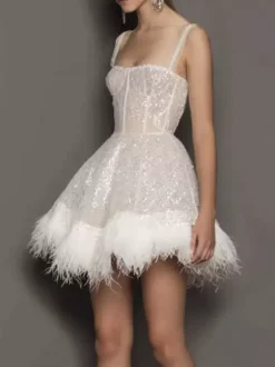 Club Dress White Off-The-Shoulder Sequins Sleeveless Backless Sexy Dress