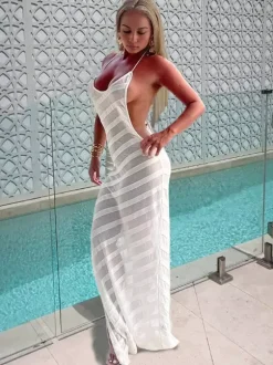 Club Dress White V-Neck Sleeveless Backless Sexy Dress