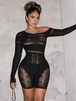 Club Jumpsuit Sexy Long Sleeves Off-The-Shoulder Cut Out Clubwear