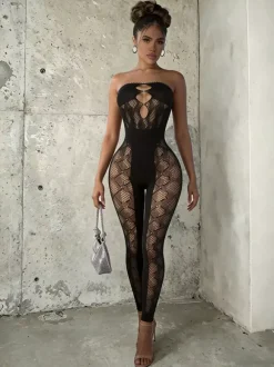 Club Jumpsuit Sexy Sleeveless Strapless Cut Out Clubwear