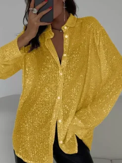 Clubwear Cardigans Trendy Turndown Collar Sequins Long Sleeves Polyester Cardigans