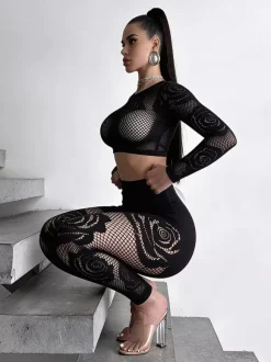 Clubwear Sets Cut Out Long Sleeves Sexy Club Outfits