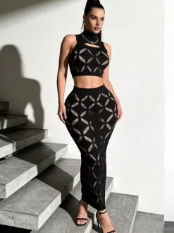 Clubwear Sets Cut Out Sleeveless Sexy Club Outfits