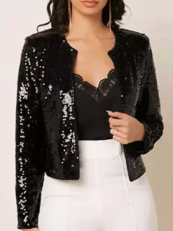 Clubwear Top Jewel Neck Sequins Long Sleeves Clothes