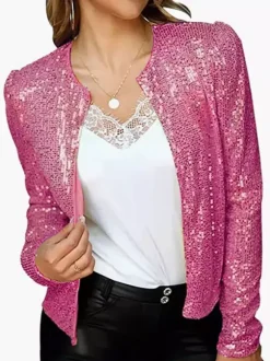 Clubwear Top Jewel Neck Sequins Long Sleeves Clothes