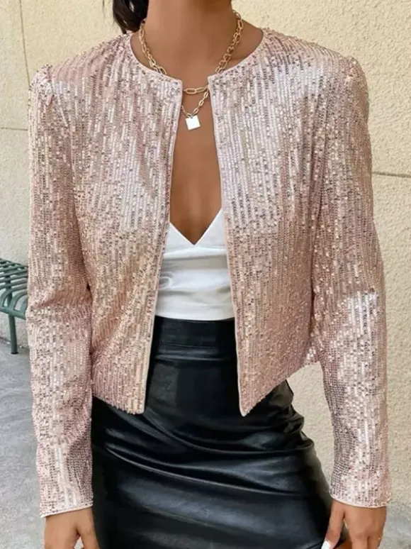 Clubwear Top Jewel Neck Sequins Long Sleeves Clothes