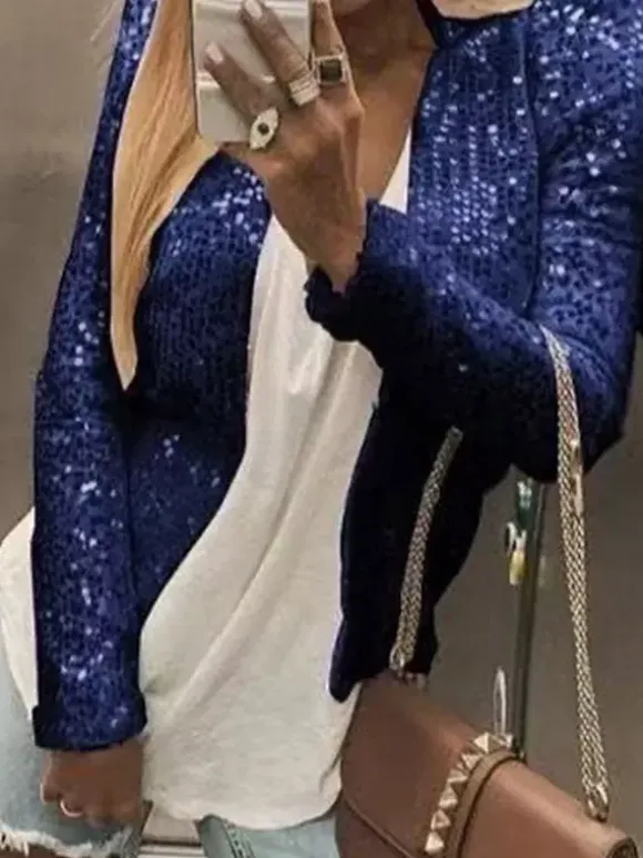 Clubwear Top Jewel Neck Sequins Long Sleeves Clothes