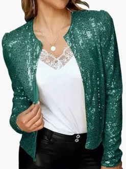 Clubwear Top Jewel Neck Sequins Long Sleeves Clothes