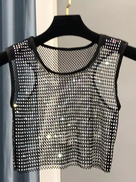 Clubwear Top Sexy Jewel Neck Nets Sleeveless Polyester Clothes