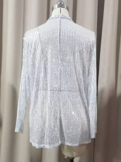 Clubwear Tops Fashion Turndown Collar Sequins Long Sleeves Blazers Cardigans