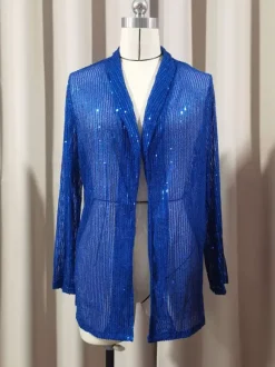 Clubwear Tops Fashion Turndown Collar Sequins Long Sleeves Blazers Cardigans