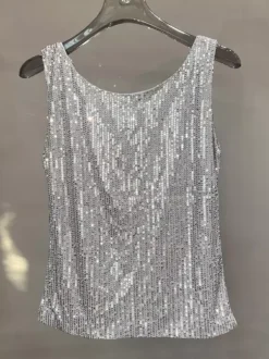 Clubwear Tops Sexy Straps Neck Sequins Sleeveless Tops