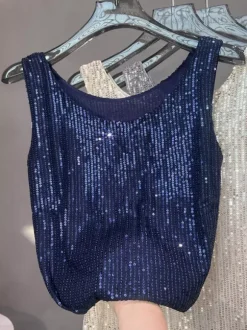 Clubwear Tops Sexy Straps Neck Sequins Sleeveless Tops