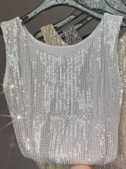 Clubwear Tops Sexy Straps Neck Sequins Sleeveless Tops