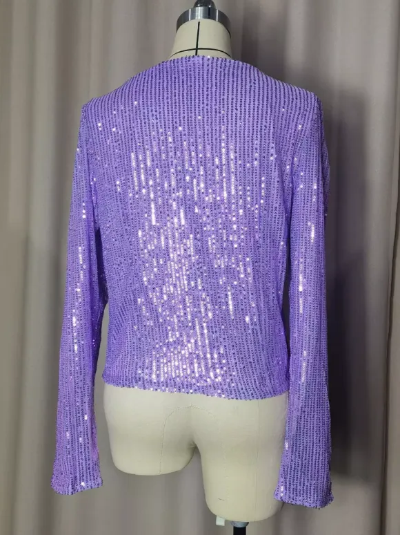 Clubwear Tops Stylish Jewel Neck Sequins Long Sleeves Blazers Cardigans