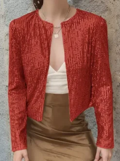 Clubwear Tops Stylish Jewel Neck Sequins Long Sleeves Blazers Cardigans