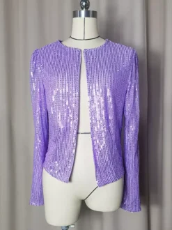 Clubwear Tops Stylish Jewel Neck Sequins Long Sleeves Blazers Cardigans