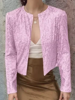 Clubwear Tops Stylish Jewel Neck Sequins Long Sleeves Blazers Cardigans