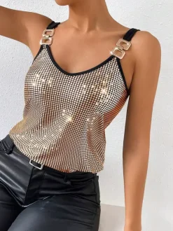 Clubwear Tops Stylish Straps Neck Sequins Sleeveless Tops