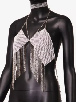 Clubwear Top Straps Halter Neck Chains Rhinestones Geometric Backless Tops