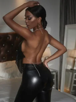 Clubwear Tops Trendy V-Neck Chains Sleeveless Backless Pole Dance Sexy Tops