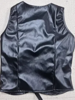 Clubwear Top Stylish V-Neck Pleated Sleeveless PU Leather Open Shoulder