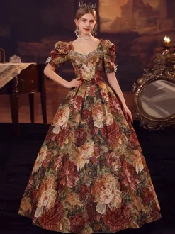 Coffee Brown Retro Tudor Dress Costumes Women's Polyester Dress Marie Antoinette Costume Euro-Style 18th Century Costume