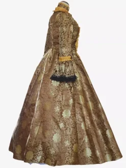 Coffee Brown Retro Tudor Dress Costumes Girl's Tattoo Print Lace Up Satin Fabric Marie Antoinette Costume Set Choker Dress Gothic 18th Century Costume