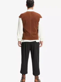 Coffee Brown Men's Vintage Top Waistcoat Set Holidays Costumes
