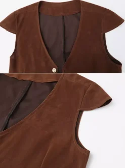 Coffee Brown Men's Vintage Top Waistcoat Set Holidays Costumes