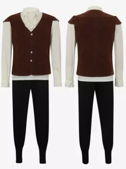 Coffee Brown Men's Vintage Top Waistcoat Set Holidays Costumes