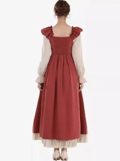Coffee Brown Retro Costumes Pleated Costume Dress Women's Elegant Tunic Costume