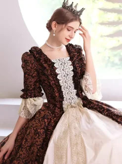 Coffee Brown Retro Costumes Polyester Dress Women's Royal Marie Antoinette Costume Masquerade Ball Gown