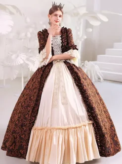 Coffee Brown Retro Costumes Polyester Dress Women's Royal Marie Antoinette Costume Masquerade Ball Gown