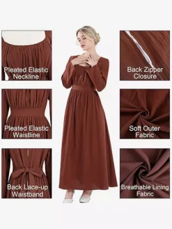 Coffee Brown Retro Costumes Pleated Costume Dress Women's Elegant Tunic Costume