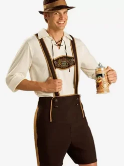 Coffee Brown Vintage Set Retro Buttons Long Sleeves Polyester Top Retro Costumes For Man