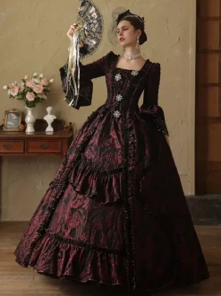 Coffee Brown Retro Costumes Ruffles Marie Antoinette Costume Polyester Dress Women's European Style Masquerade Ball Gown