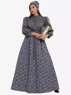 Colonial Costumes For Muslim Women Blouse And Floral Skirt 2-Piece Set Farm Retro Cosplay Costumes