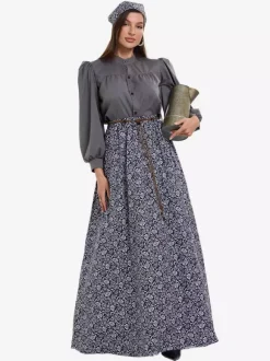 Colonial Costumes For Muslim Women Blouse And Floral Skirt 2-Piece Set Farm Retro Cosplay Costumes