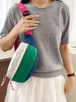 Color Block Lightweight Nylon Fanny Pack Adjustable Strap Crossbody Waist Bag Outdoor Travel Chest Purse