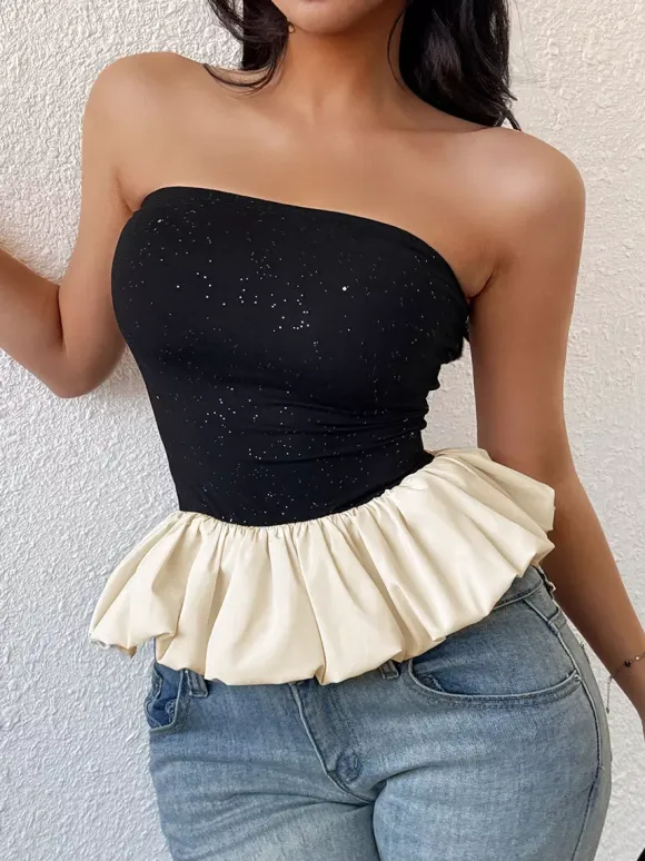 Contrast Color Sparkling Tube Top For Women 2026