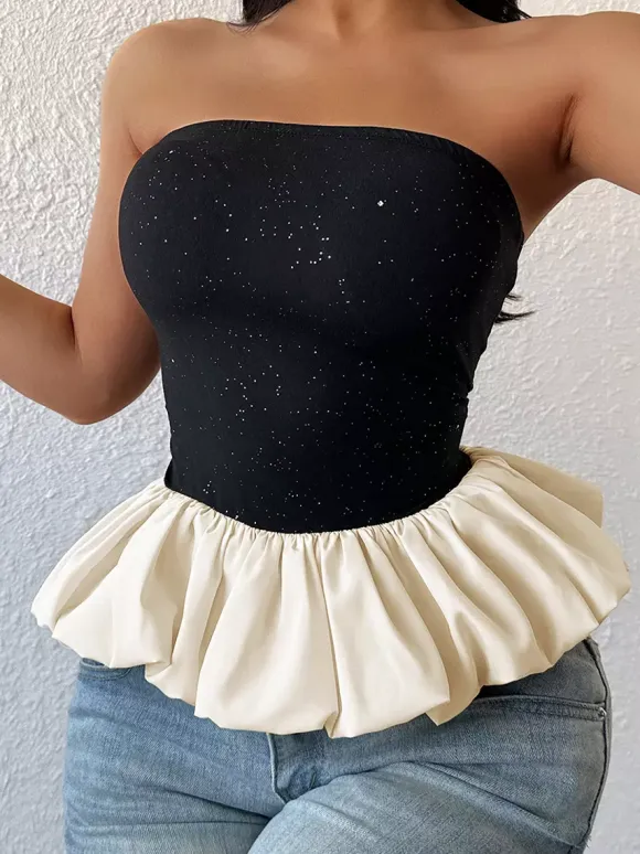Contrast Color Sparkling Tube Top For Women 2026