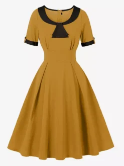 Contrast Peter Pan Collar A-line Summer Swing Midi Dress For Women 2026