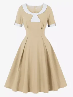 Contrast Peter Pan Collar A-line Summer Swing Midi Dress For Women 2026