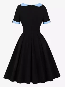Contrast Peter Pan Collar A-line Summer Swing Midi Dress For Women 2026