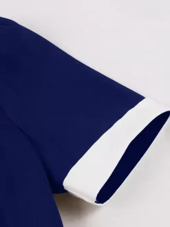 Contrast Trim Lapel Collar Double Pocket A Line Retro Tea Dress For Women 2026